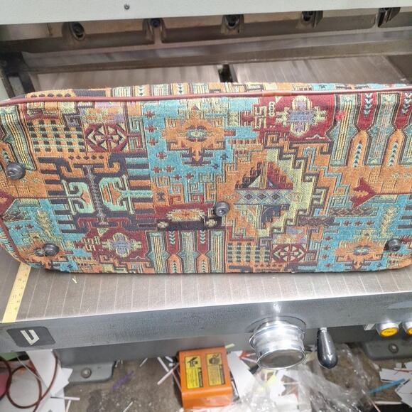 Genuine Leather Tapestery Satchel Bag Luggage Aztex Southwest 20x15x10 - Picture 5 of 9